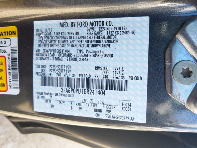 Photo 9 VIN: 3FA6P0PU1GR241404 - FORD FUSION SE 