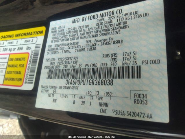 Photo 8 VIN: 3FA6P0PU1GR368038 - FORD FUSION ENERGI 