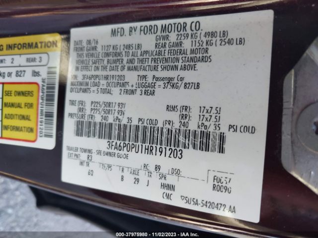 Photo 8 VIN: 3FA6P0PU1HR191203 - FORD FUSION ENERGI 