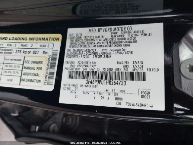 Photo 8 VIN: 3FA6P0PU1HR264733 - FORD FUSION ENERGI 