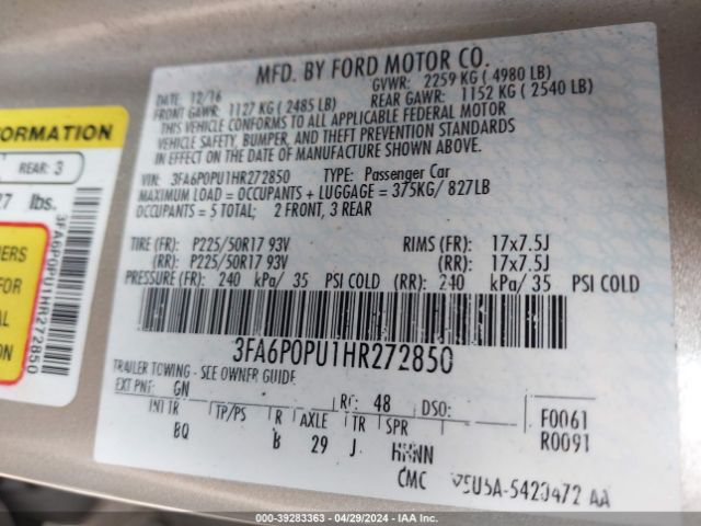 Photo 8 VIN: 3FA6P0PU1HR272850 - FORD FUSION ENERGI 