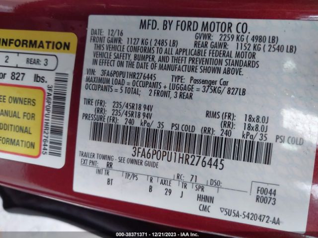 Photo 8 VIN: 3FA6P0PU1HR276445 - FORD FUSION ENERGI 