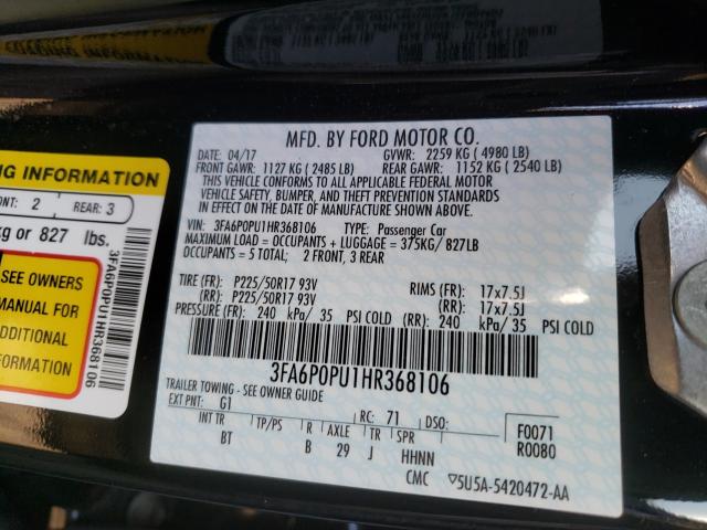 Photo 9 VIN: 3FA6P0PU1HR368106 - FORD FUSION SE 