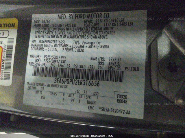 Photo 8 VIN: 3FA6P0PU2ER316656 - FORD FUSION ENERGI 