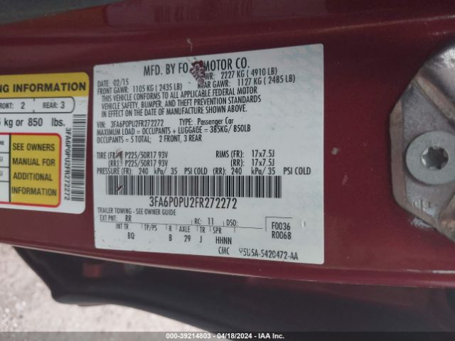 Photo 8 VIN: 3FA6P0PU2FR272272 - FORD FUSION ENERGI 