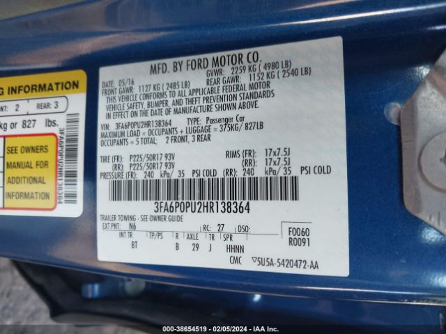 Photo 8 VIN: 3FA6P0PU2HR138364 - FORD FUSION ENERGI 