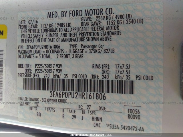 Photo 8 VIN: 3FA6P0PU2HR161806 - FORD FUSION ENERGI 