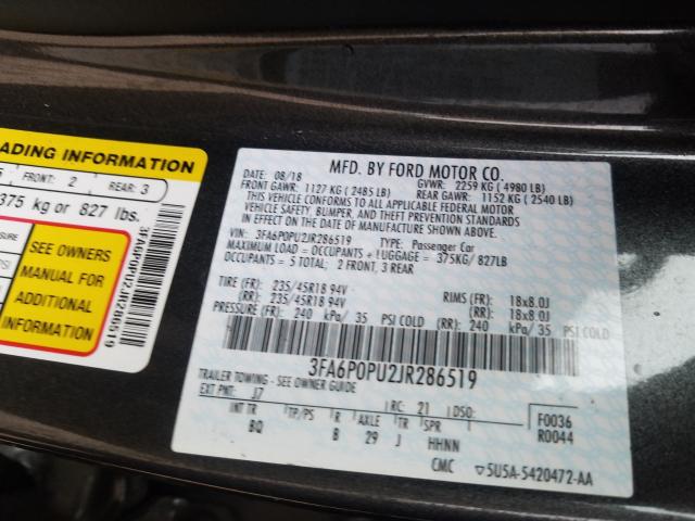 Photo 9 VIN: 3FA6P0PU2JR286519 - FORD FUSION 