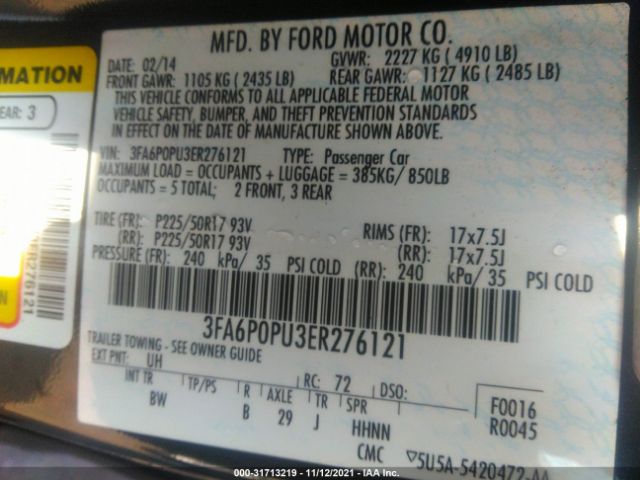 Photo 8 VIN: 3FA6P0PU3ER276121 - FORD FUSION ENERGI 