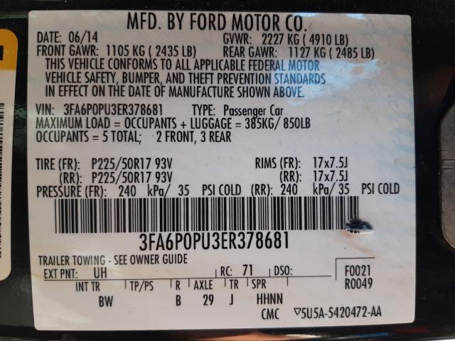 Photo 9 VIN: 3FA6P0PU3ER378681 - FORD FUSION SE 