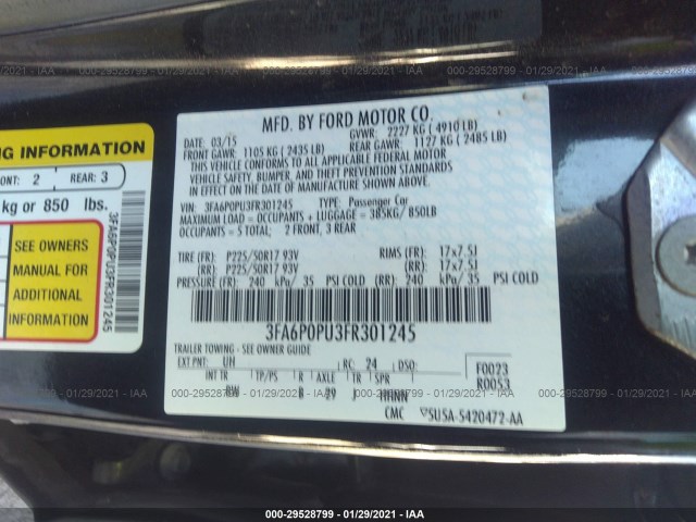 Photo 8 VIN: 3FA6P0PU3FR301245 - FORD FUSION ENERGI 