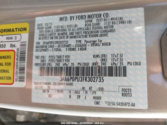 Photo 8 VIN: 3FA6P0PU3FR302735 - FORD FUSION ENERGI 