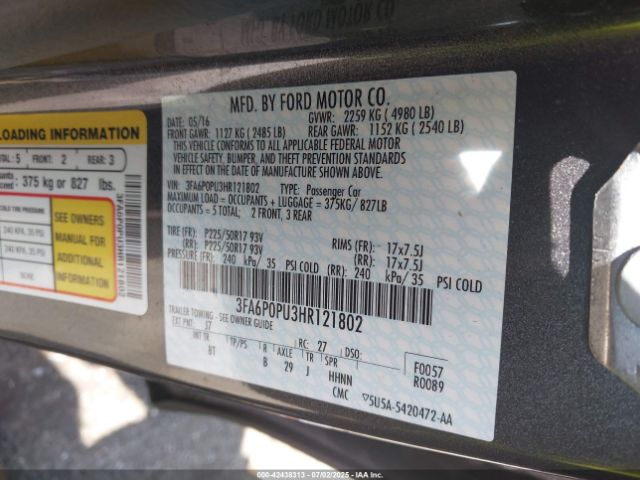 Photo 8 VIN: 3FA6P0PU3HR121802 - FORD FUSION 