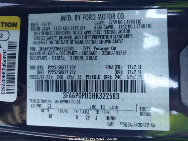 Photo 8 VIN: 3FA6P0PU3HR322583 - FORD FUSION ENERGI 