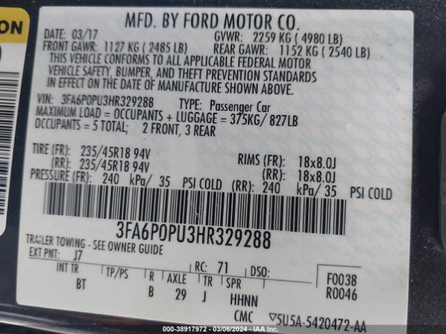 Photo 8 VIN: 3FA6P0PU3HR329288 - FORD FUSION ENERGI 