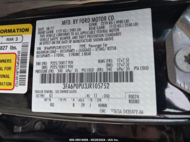 Photo 8 VIN: 3FA6P0PU3JR105752 - FORD FUSION ENERGI 