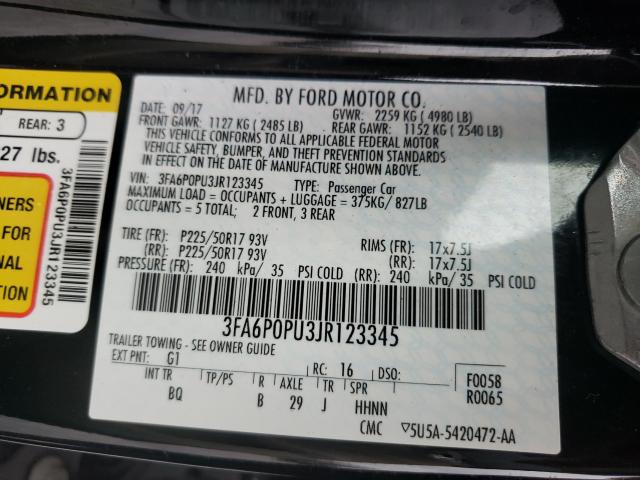 Photo 9 VIN: 3FA6P0PU3JR123345 - FORD FUSION 