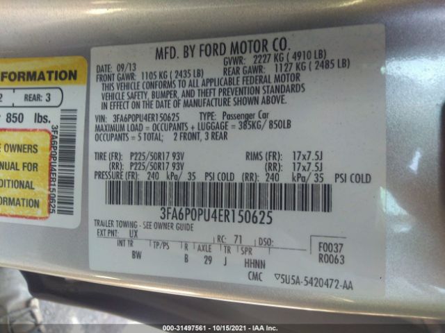 Photo 8 VIN: 3FA6P0PU4ER150625 - FORD FUSION ENERGI 