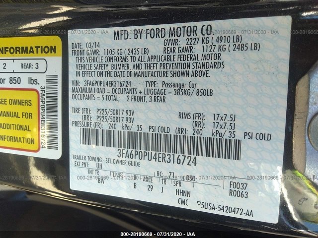 Photo 8 VIN: 3FA6P0PU4ER316724 - FORD FUSION ENERGI 