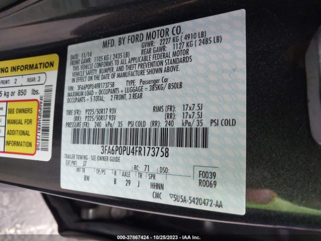 Photo 8 VIN: 3FA6P0PU4FR173758 - FORD FUSION ENERGI 