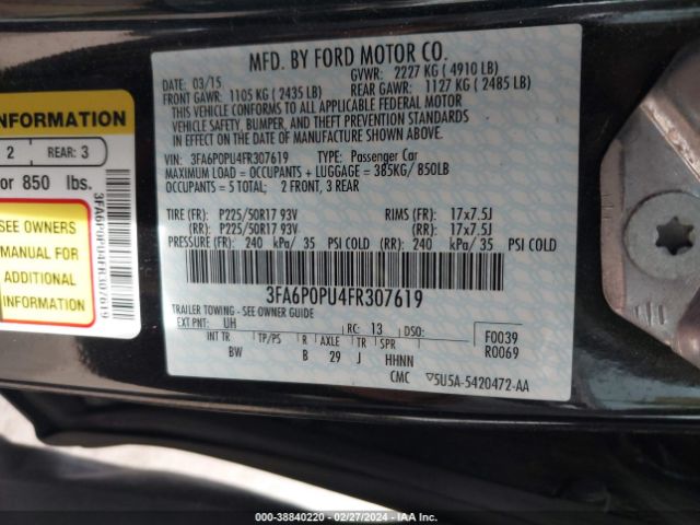 Photo 8 VIN: 3FA6P0PU4FR307619 - FORD FUSION ENERGI 