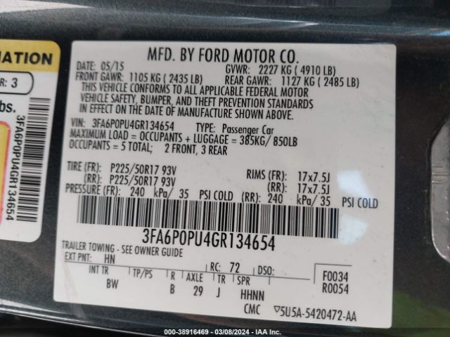 Photo 8 VIN: 3FA6P0PU4GR134654 - FORD FUSION ENERGI 