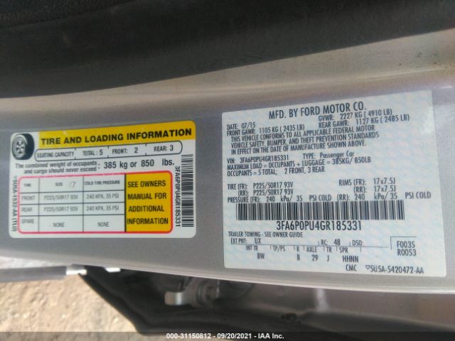 Photo 8 VIN: 3FA6P0PU4GR185331 - FORD FUSION ENERGI 