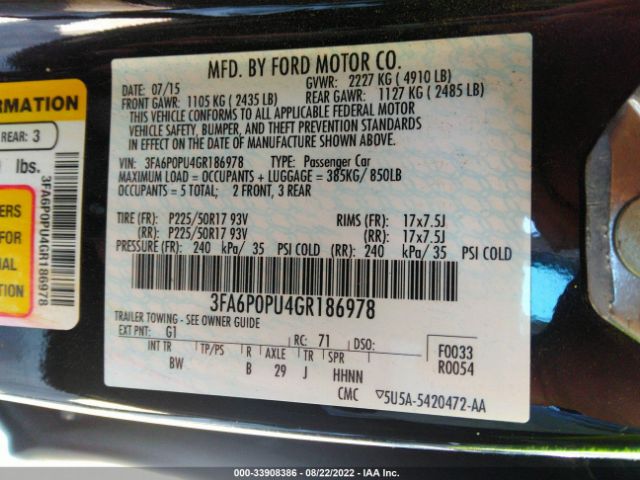 Photo 8 VIN: 3FA6P0PU4GR186978 - FORD FUSION ENERGI 