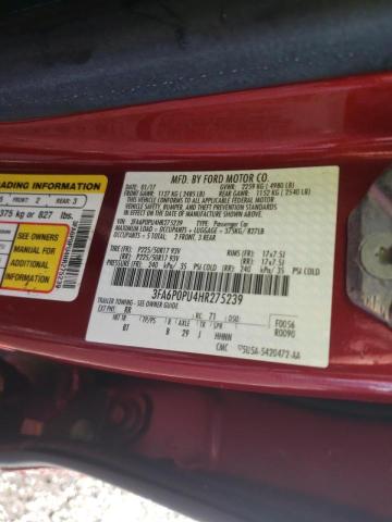 Photo 9 VIN: 3FA6P0PU4HR275239 - FORD FUSION SE 