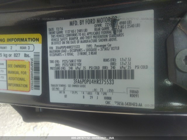 Photo 8 VIN: 3FA6P0PU4HR275533 - FORD FUSION ENERGI 