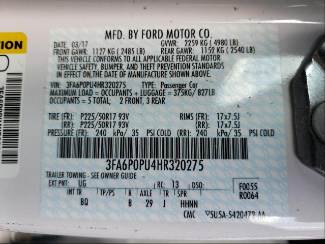 Photo 9 VIN: 3FA6P0PU4HR320275 - FORD FUSION SE 