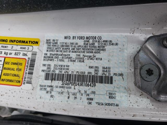 Photo 9 VIN: 3FA6P0PU4JR106439 - FORD FUSION SE 