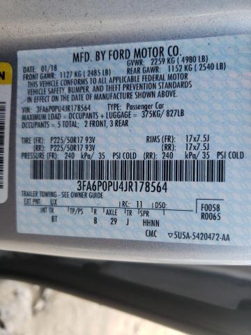 Photo 9 VIN: 3FA6P0PU4JR178564 - FORD FUSION 