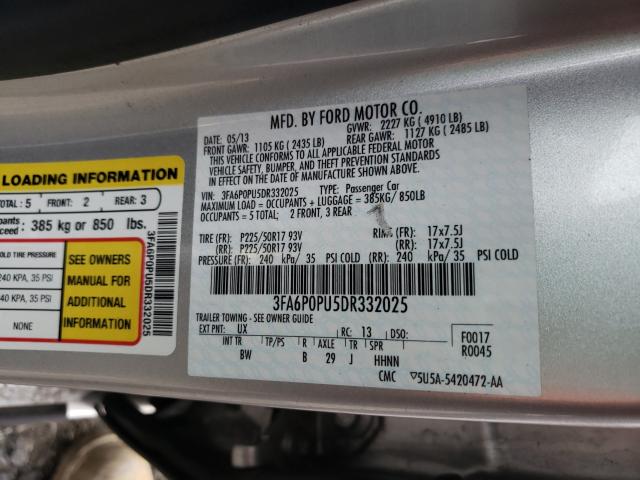 Photo 9 VIN: 3FA6P0PU5DR332025 - FORD FUSION SE 