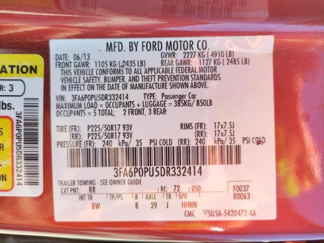 Photo 9 VIN: 3FA6P0PU5DR332414 - FORD FUSION SE 