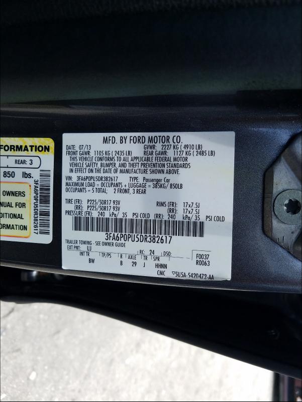 Photo 9 VIN: 3FA6P0PU5DR382617 - FORD FUSION 