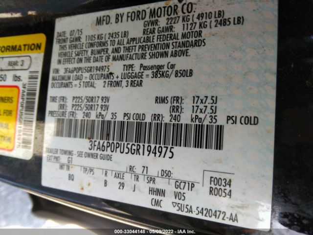 Photo 8 VIN: 3FA6P0PU5GR194975 - FORD FUSION ENERGI 