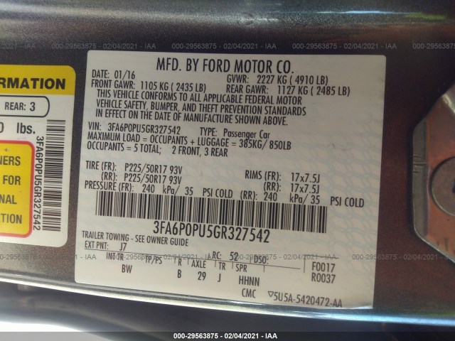 Photo 8 VIN: 3FA6P0PU5GR327542 - FORD FUSION ENERGI 