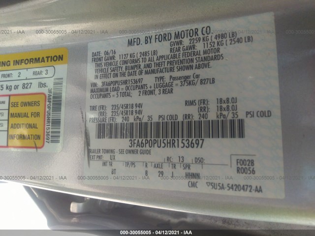 Photo 8 VIN: 3FA6P0PU5HR153697 - FORD FUSION ENERGI 