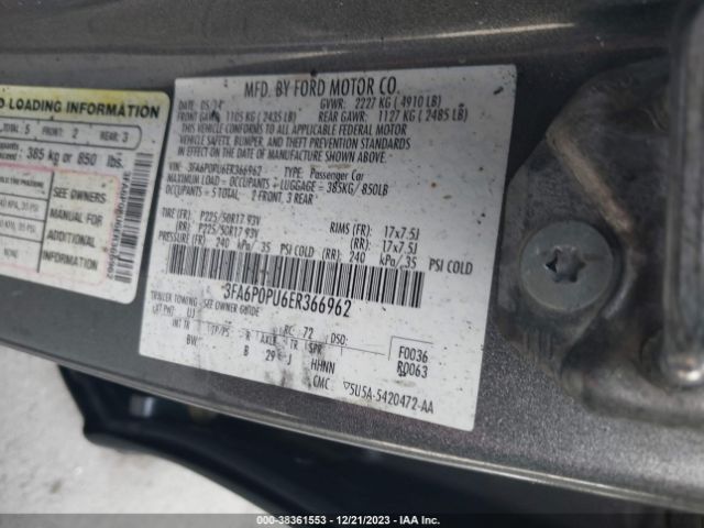 Photo 8 VIN: 3FA6P0PU6ER366962 - FORD FUSION ENERGI 