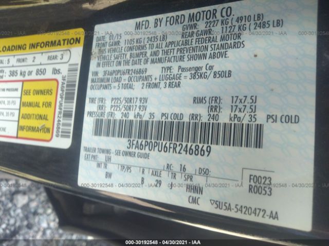 Photo 8 VIN: 3FA6P0PU6FR246869 - FORD FUSION ENERGI 