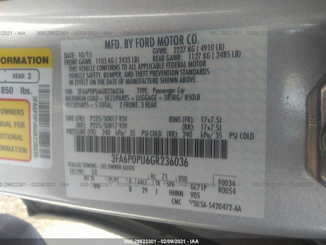 Photo 8 VIN: 3FA6P0PU6GR236036 - FORD FUSION ENERGI 