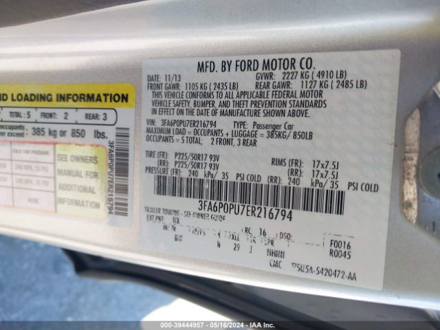 Photo 8 VIN: 3FA6P0PU7ER216794 - FORD FUSION ENERGI 