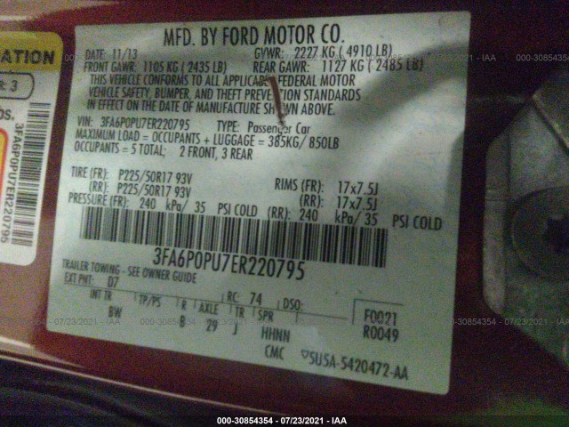 Photo 8 VIN: 3FA6P0PU7ER220795 - FORD FUSION 