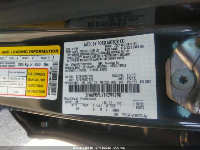 Photo 8 VIN: 3FA6P0PU7FR299290 - FORD FUSION ENERGI 