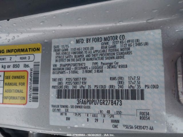 Photo 8 VIN: 3FA6P0PU7GR278473 - FORD FUSION ENERGI 