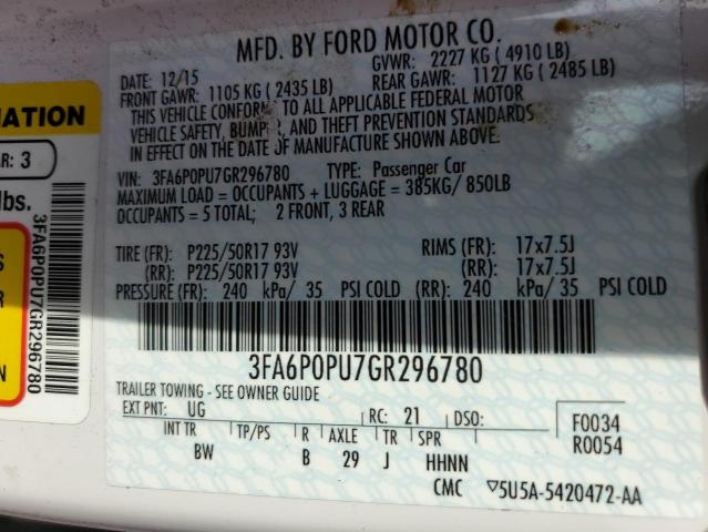 Photo 12 VIN: 3FA6P0PU7GR296780 - FORD FUSION 