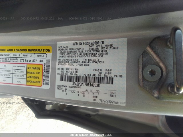 Photo 8 VIN: 3FA6P0PU7HR102038 - FORD FUSION ENERGI 