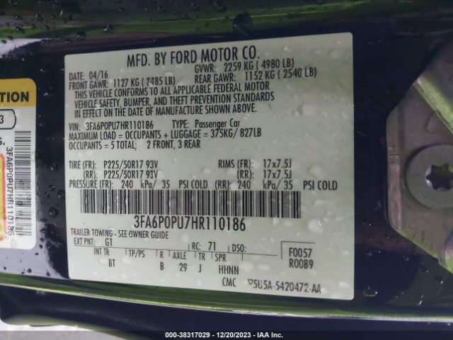 Photo 8 VIN: 3FA6P0PU7HR110186 - FORD FUSION ENERGI 