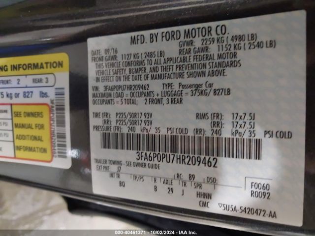 Photo 8 VIN: 3FA6P0PU7HR209462 - FORD FUSION 